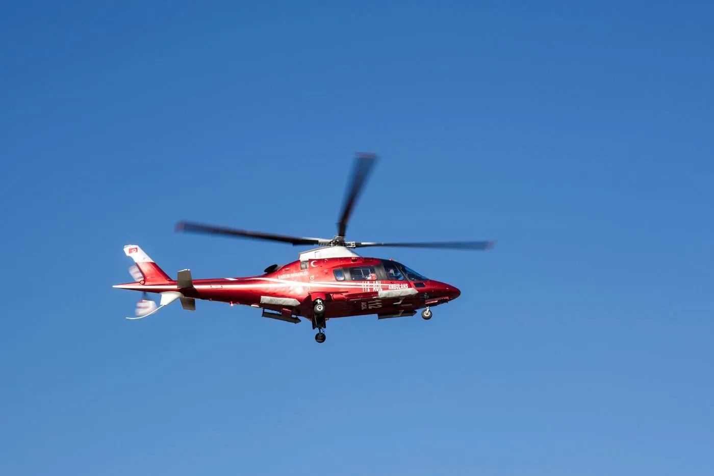 A medical evacuation helicopter in flight